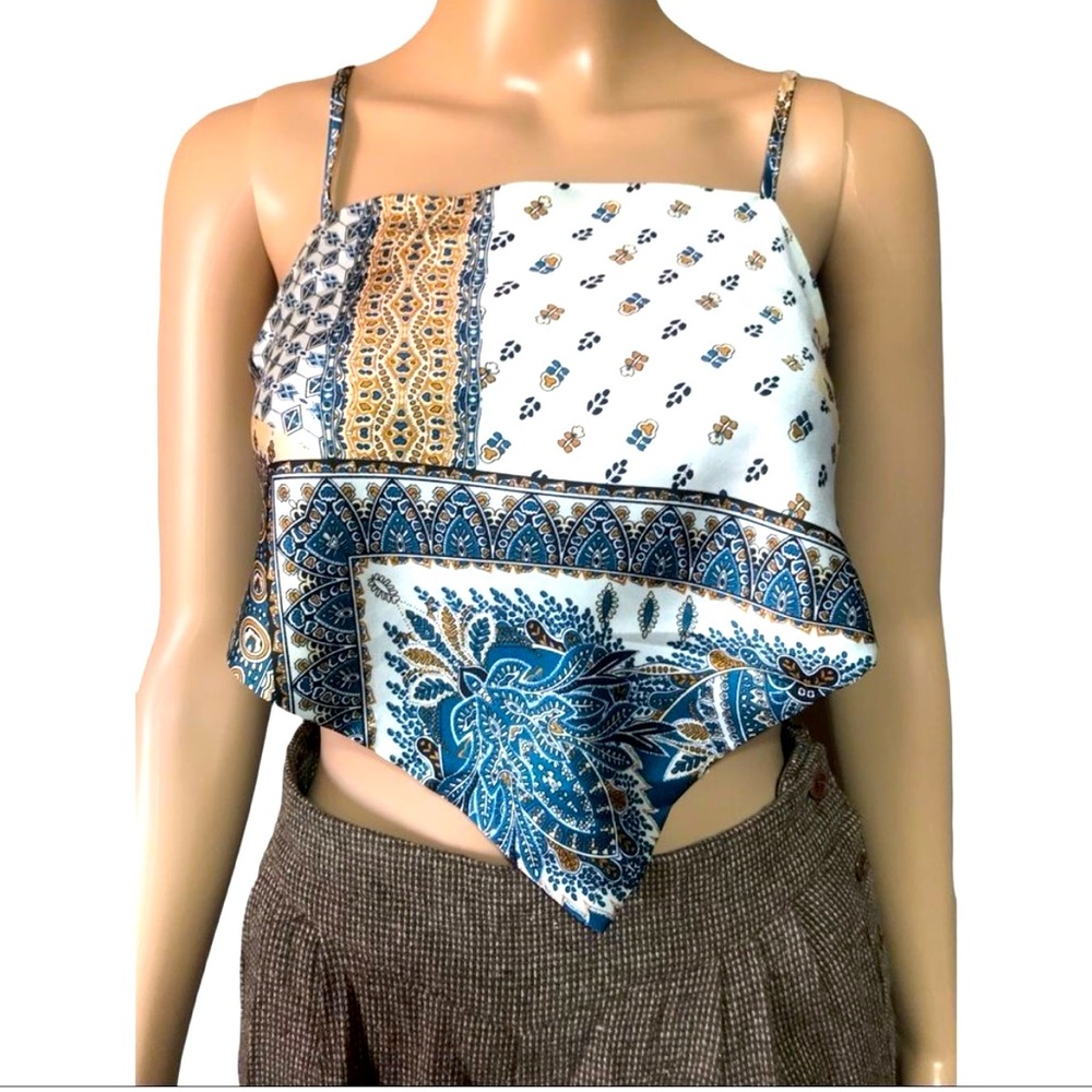 Retro Hippy 60s open back halter top size M Mediterranean patchwork print Shein